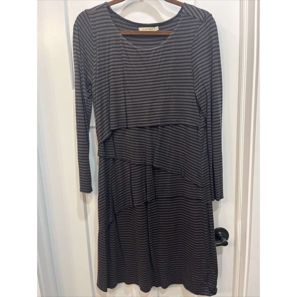 Caite Anthropologie Long Sleeve Asymmetrical Striped Dress‎ Women's Size Large